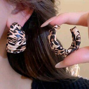 Leopard Print Faux Leather Hoop Earrings